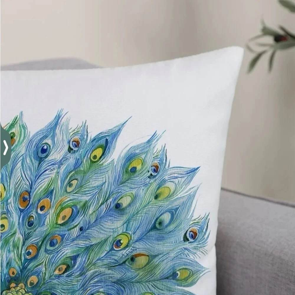 Pillow Cover Peacock Print Zipper Closure Decorative Large Square 17.7 in